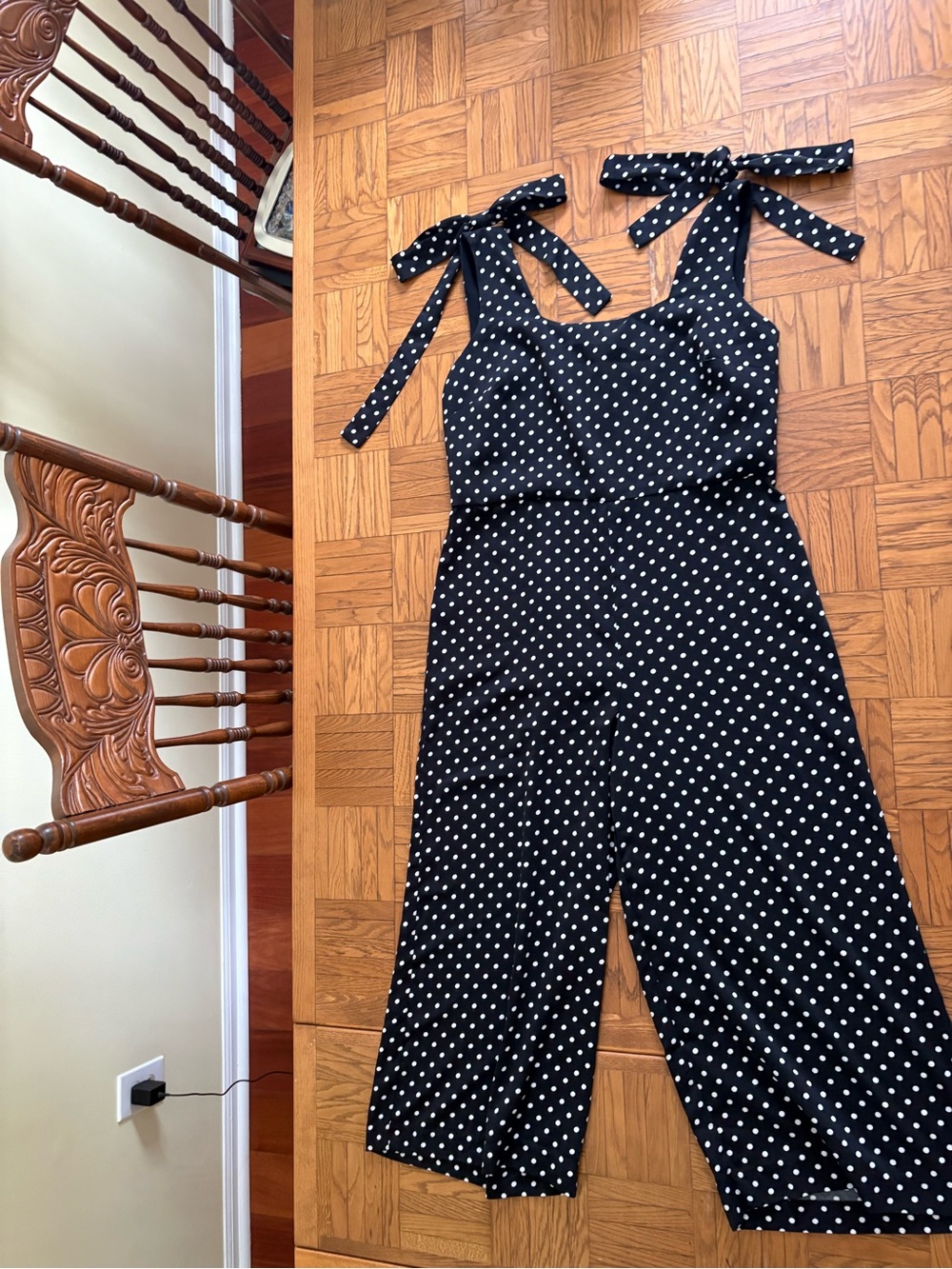 Italian Tie-Shoulder Polka Dot Jumpsuit